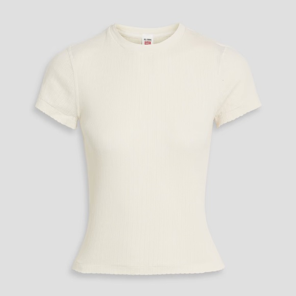 Re/Done Tops - Re/Done Hanes Short Sleeve 90’s Ribbed Cotton Tee Made in USA